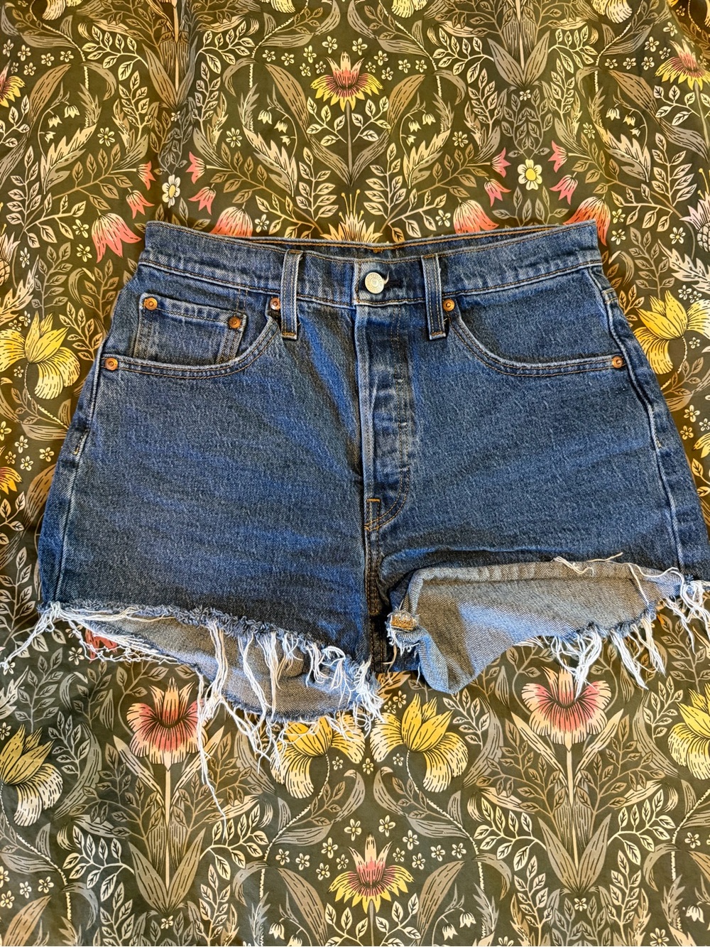 Levi's Blue Frayed Hem High-Rise Jean Shorts